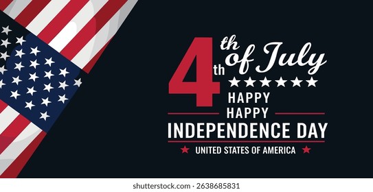 4th of July, Independence Day of USA. greeting card with background in United States national flag colors and text Happy Independence Day. Vector illustration.