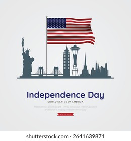 4th of July - Independence Day USA Post and Greeting Card. Modern and Minimal United States Independence Day Celebration Design Vector Illustration.