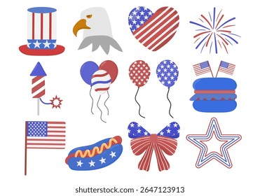 Conjunto de elementos vetoriais do Dia da Independência dos EUA de 4 de julho 
