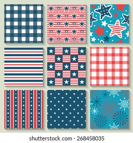 4th of July, Independence Day of the USA, seamless pattern set for design