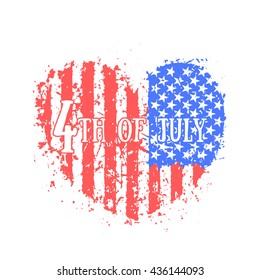 4th of july, Independence Day in USA, abstract heart with american flag, patriotic sign, t-shirt print on white, vector illustration