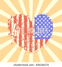 4th of july, Independence Day in USA, heart with american flag, patriotic sign, vector illustration