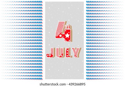 4th of July Independence Day USA pattern of symmetrical radiating star. Greeting card, banner on holiday July 4th. In the center big bright 4th of July. Space design elements. Vector illustration