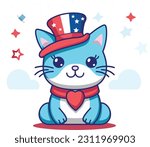 4th of July, Independence Day, Vector Cartoon,cat
