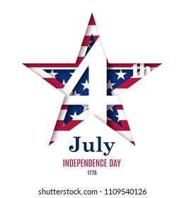 4th July Independence Day vector illustration. Greeting banner with star. Paper art. Origami concept. 
