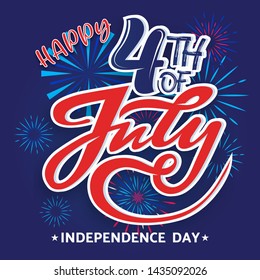 4th of July, Independence Day vector lettering typography for postcard, sale, poster, invitation, card, banner, party, theme, flyer 