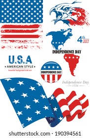 4th July Independence day, vector object set isolated on white 8 eps.