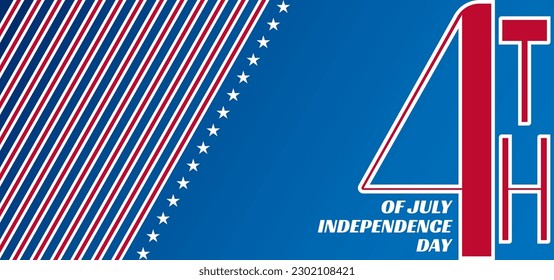 4th of july independence day vector illustration with a blue background and a large lettering number 4, star shape, stripes