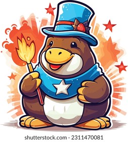 4th of July, Independence Day, Vector Cartoon, Platypus