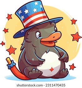 4th of July, Independence Day, Vector Cartoon, Platypus