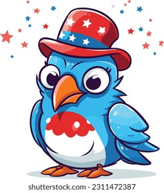 4th of July, Independence Day, Vector Cartoon,Bird