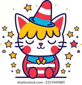 4th of July, Independence Day, Vector Cartoon,cat