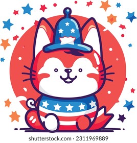 4 de julio, Día de la Independencia, Caricatura vectorial, gato