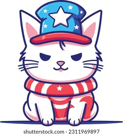 4th of July, Independence Day, Vector Cartoon,cat