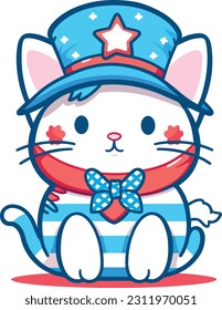 4th of July, Independence Day, Vector Cartoon,cat