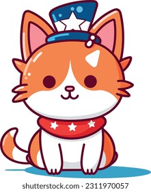 4th of July, Independence Day, Vector Cartoon,cat