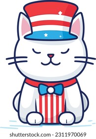 4 de julio, Día de la Independencia, Caricatura vectorial, gato