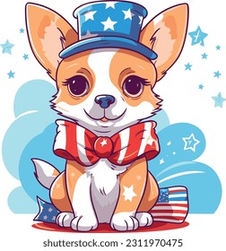 4 de julio, Día de la Independencia, Caricatura vectorial, perro