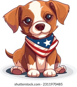 4th of July, Independence Day, Vector Cartoon,Dog
