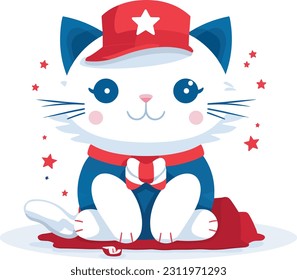 4th of July, Independence Day, Vector Cartoon,Cat