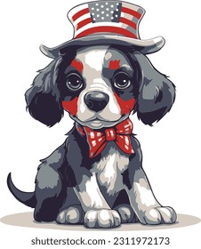 4th of July, Independence Day, Vector Cartoon,Dog
