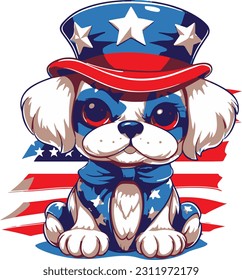 4th of July, Independence Day, Vector Cartoon,Dog