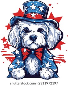 4th of July, Independence Day, Vector Cartoon,Dog
