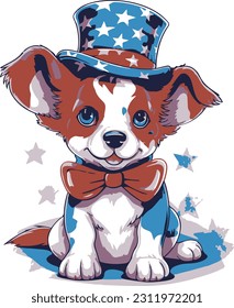 4th of July, Independence Day, Vector Cartoon,Dog