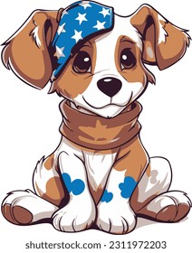 4th of July, Independence Day, Vector Cartoon,Dog