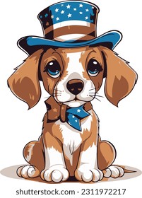 4th of July, Independence Day, Vector Cartoon,Dog