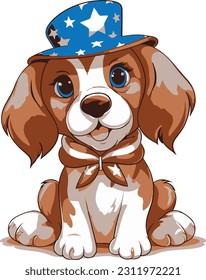 4th of July, Independence Day, Vector Cartoon,Dog