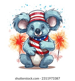 4 de julio, Día de la Independencia, Caricatura vectorial, Koala