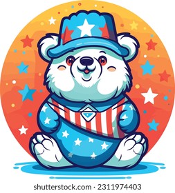 4th of July, Independence Day, Vector Cartoon,Bear