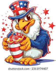 4th of July, Independence Day, Vector Cartoon,Chicken