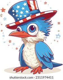 4th of July, Independence Day, Vector Cartoon,Bird