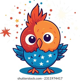 4th of July, Independence Day, Vector Cartoon,Bird