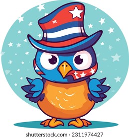 4 de julio, Día de la Independencia, Caricatura vectorial, pájaro