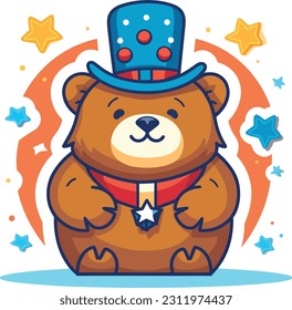4 de julio, Día de la Independencia, Caricatura vectorial, oso