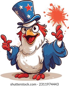 4th of July, Independence Day, Vector Cartoon,Chicken