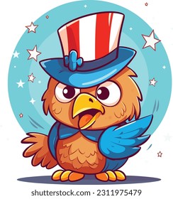 4th of July, Independence Day, Vector Cartoon,Chicken