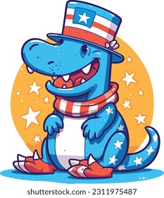 4th of July, Independence Day, Vector Cartoon,crocodile