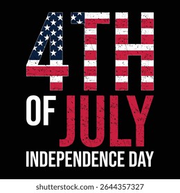 4th of July Independence Day Vector with American Flag Typography on Black Background