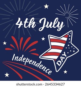 4th of July Independence Day Vector with Stylized Star, Fireworks, and Patriotic Typography