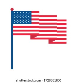 4th of july independence day, waving american flag patriotism national vector illustration flat style icon