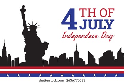 4th of July Independence Day White Background Design, with Statue of Liberty state icon. Suitable for Independence Day celebration, Banner, Poster, Greeting Card.