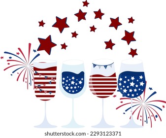 4th of July Independence Day. 4th of july Wine Glasses,