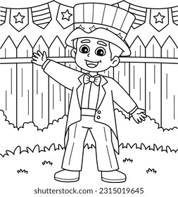 4th of July Kid Dress Up Uncle Sam Coloring Page