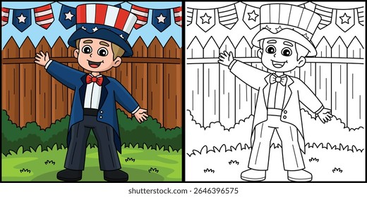 4th of July Criança Vestir-se Tio Sam Ilustração 