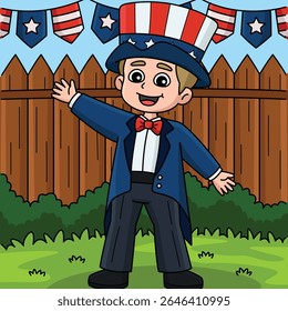 4th of July Criança Vestir Tio Sam Desenho Animado Colorido