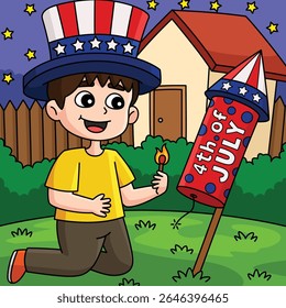 4th of July Kid Lighting Up Fireworks Colored 